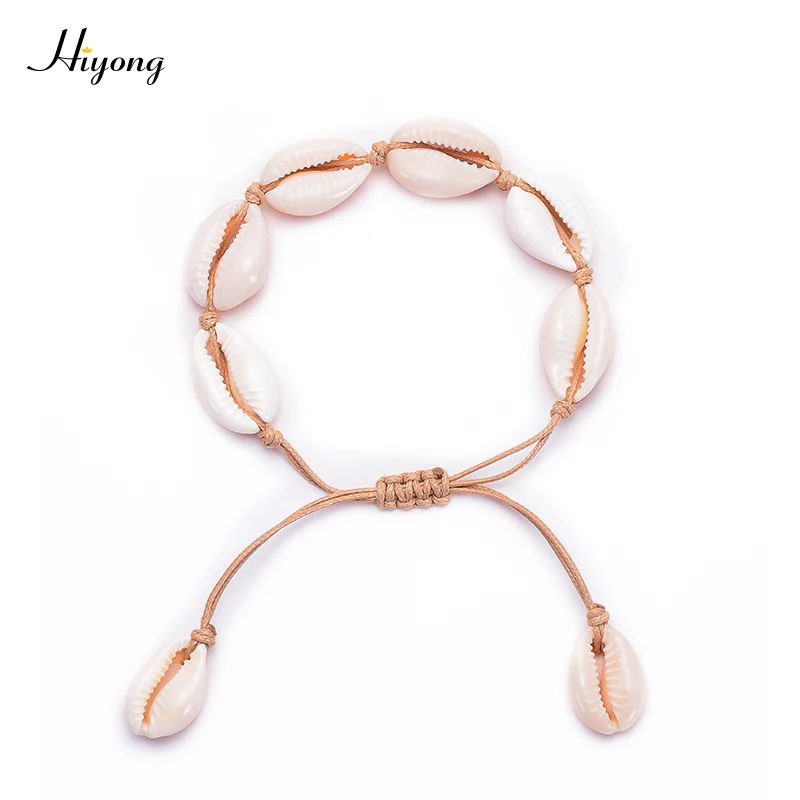 Brown-Shell Bracelet HIYONG, новая мода, натуральный Каури, ожерелье, ручная работа, Тканое, регулируемое, бохо, Гавайское море, пляж, чокер для женщин, девушек, ювелирное изделие - Окраска металла: Brown-Shell Bracelet