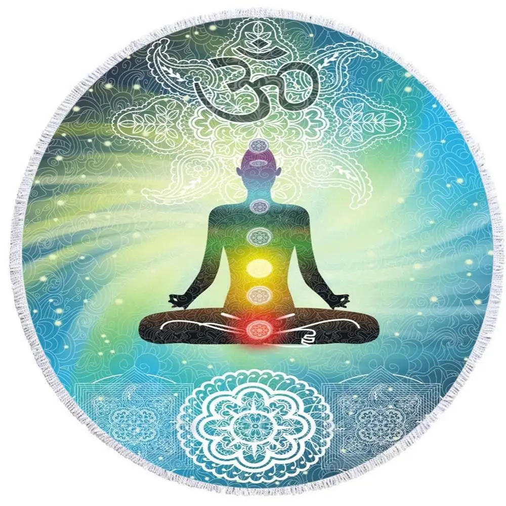 

Buddha Statue Beach Towel For Gifts Swimming Bath Towels Yoga Mat Serviette De Plage Toalla Playa Microfiber Round Beach Towels