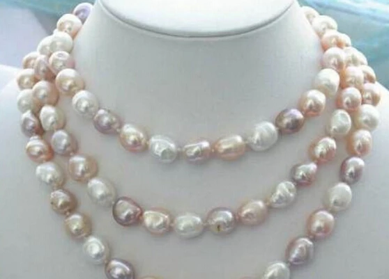 

FREE SHIPPING>>>@@> N1538 NEW long 46 "9-10mm baroque multicolor freshwater pearl necklace -Bride jewelry free shipping