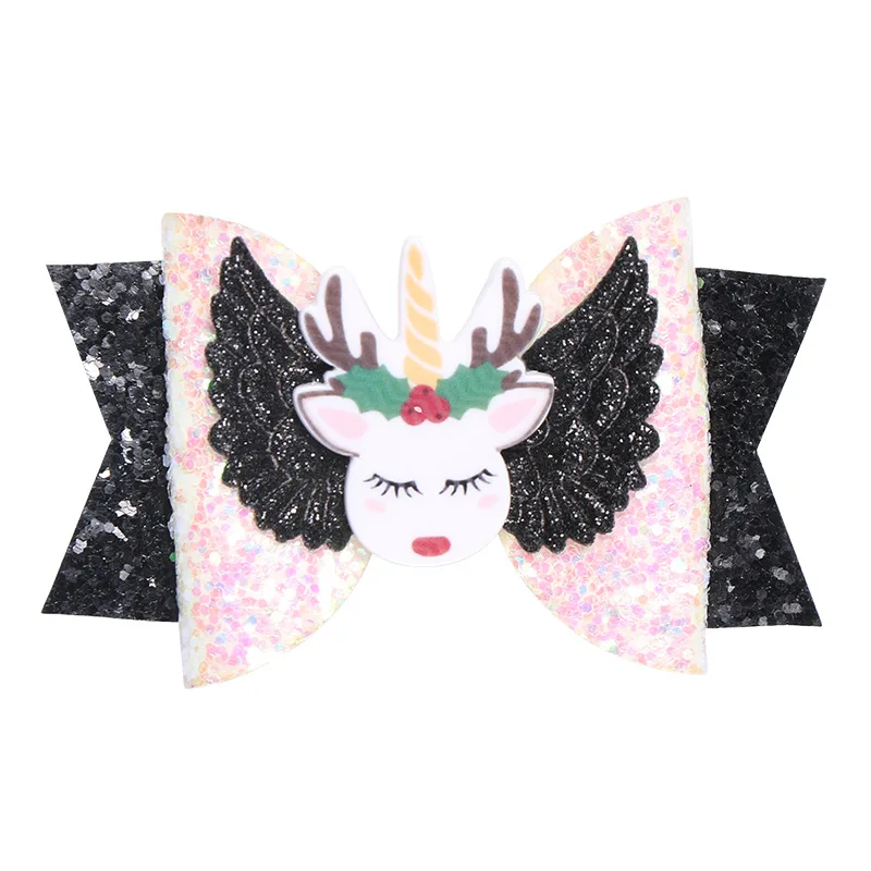 Black white bow 10 шт./партия, блестящий фетровый Блестящий бант для волос, заколки для волос для девочек, двухслойные детские заколки с единорогом, милая летняя Заколка Для Девочек - Цвет: Black white bow