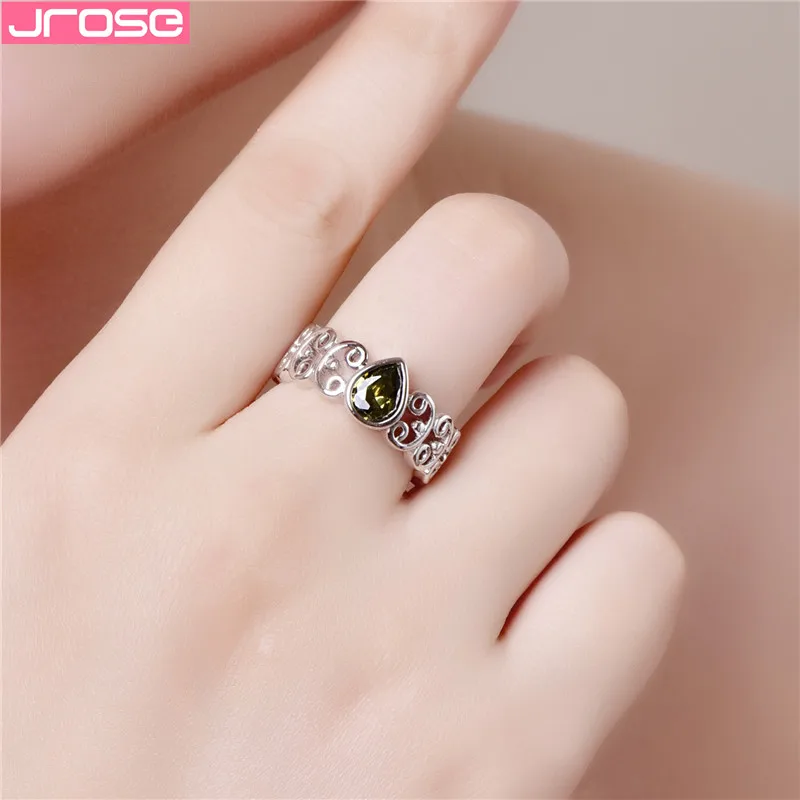 JROSE 2019 Роскошные зеленые кубические циркониевые кольца для женщин серебро 925