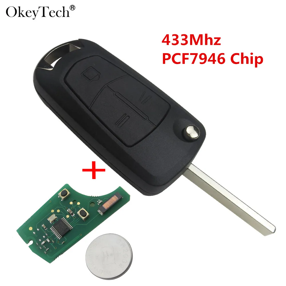 Okeytech удаленное ключа автомобиля 433 МГц PCF7946 3 кнопки дистанционного для Vauxhall