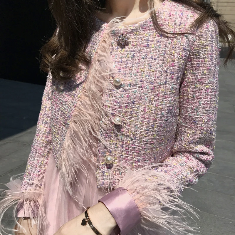 WHITNEY WANG 2019 Осенняя модная уличная элегантная пэтчворк твидовая куртка Женский