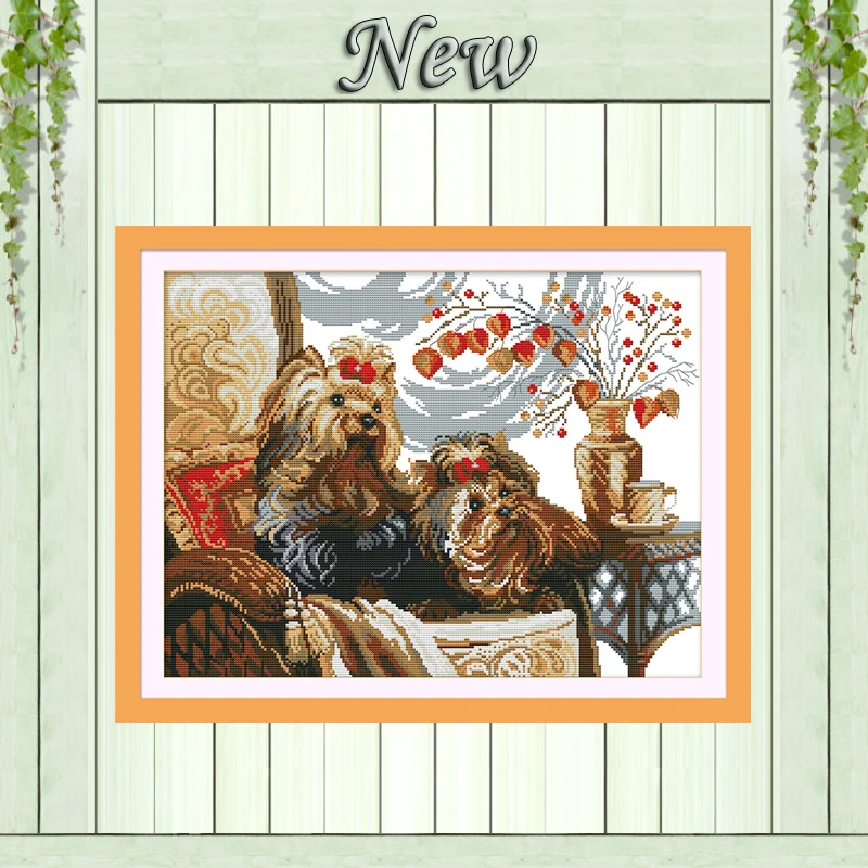 

two lovely dogs on the sofa,Counted pattern Printed on fabric DMC 11CT 14CT Chinese Cross Stitch kits Needlework Sets Embroidery