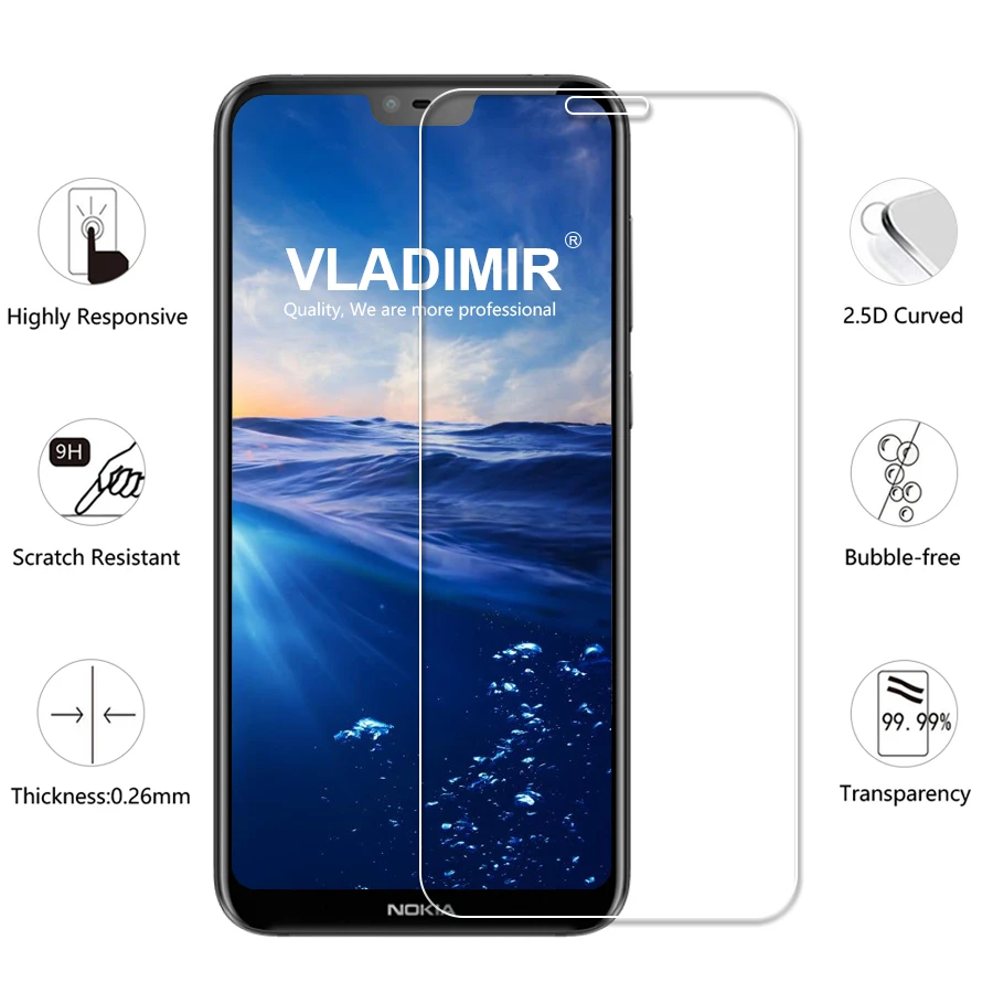Владимир 2 шт. закаленное Стекло для Nokia 5 1X5 6 1 плюс X6 Защитная Прозрачная пленка 2.5D