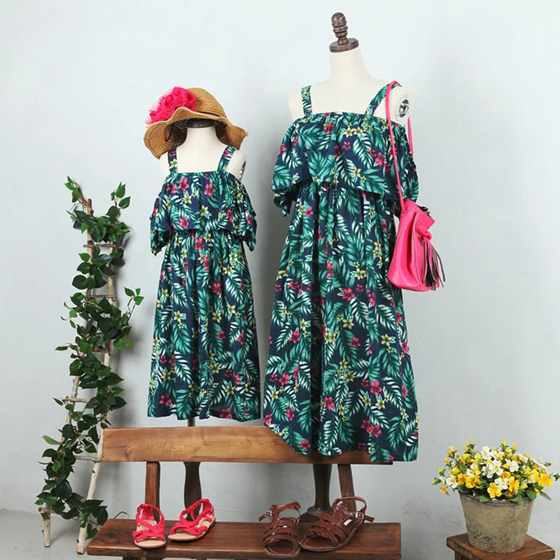 New Bohemian Dresses For Girls Shoulderless Sexy Beach Dress Princess Floral Family Costume Crianca Vestidos | Детская одежда и