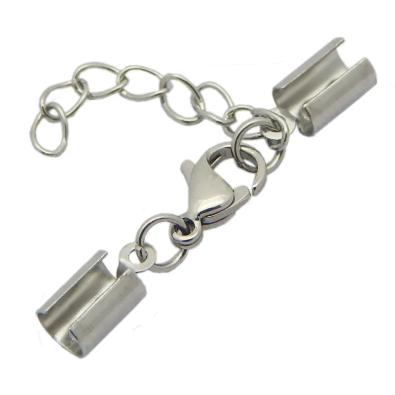 10pcs/lot Stainless Steel Round Leather Cord Connectors With Lobster Clasps Extend Chain Bracelet Necklace End Clasp DIY Jewelry | Украшения