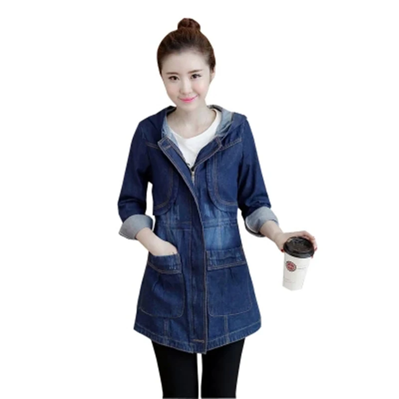 2018 Женская длинная джинсовая куртка женская весна осень плюс размер на молнии с