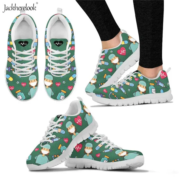 HM1147AQ Jackherelook модные туфли на плоской подошве для женщин Медсестра Доктор печати кроссовки дышащие сетчатые красовки женская повседневная обувь tenis feminino - Цвет: HM1147AQ