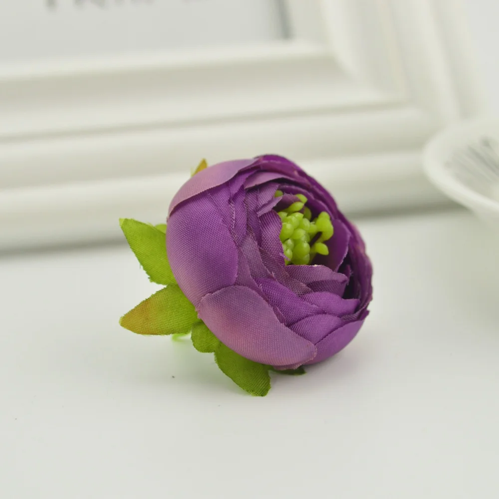 dark purple 5 шт. шелковые Чайные розы тычинки для рукоделия дома Свадебные украшения, аксессуары diy букет невесты недорогие искусственные цветы - Цвет: dark purple