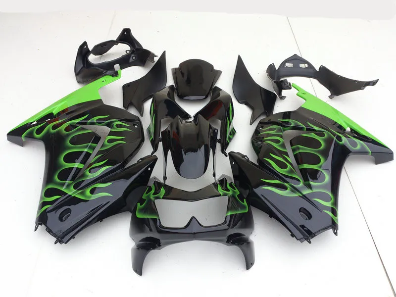 Обтекатель комплект для KAWASAKI Ninja ZX250R 08 09 10 11 12 ZX 250R EX250 2008 2012 ABS зеленое пламя черное