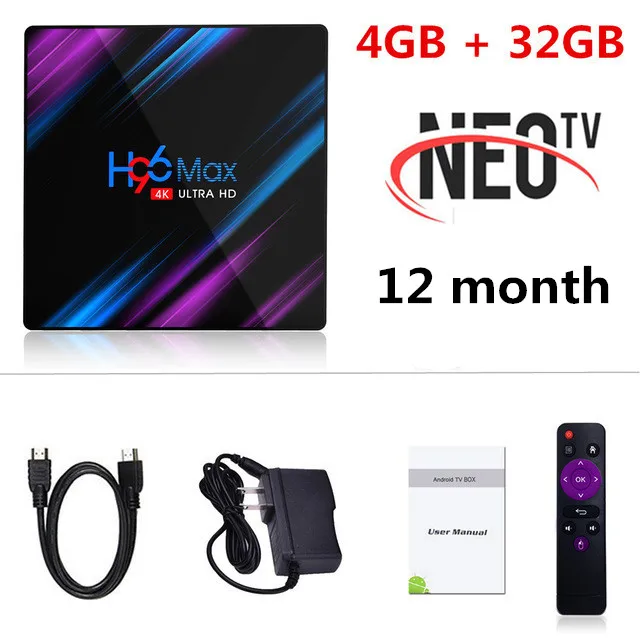 Синий Android 9,0 tv Box H96 MAX+ 1 год NEO pro французская IP tv подписка 4 Гб Ram 64 Гб Rom H.265 4K Smart tv Box BT4.0 телеприставка - Цвет: Синий