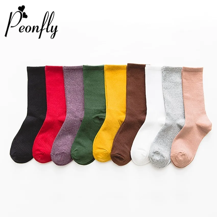 

Носки женские PEONFLY, Осенние, хлопковые, ярких цветов, эластичные