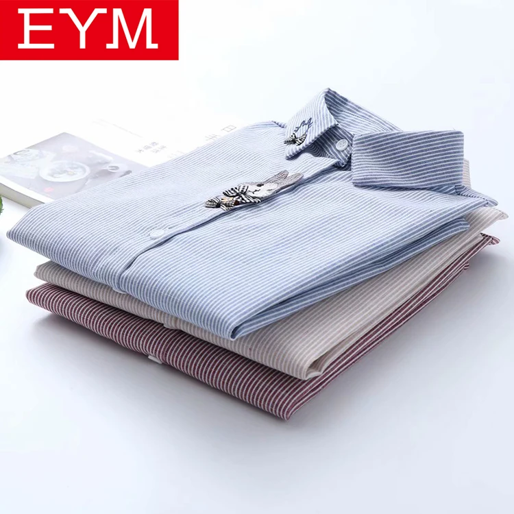 Брендовые женские блузки EYM новинка весны 2019 модная рубашка в полоску с вышивкой