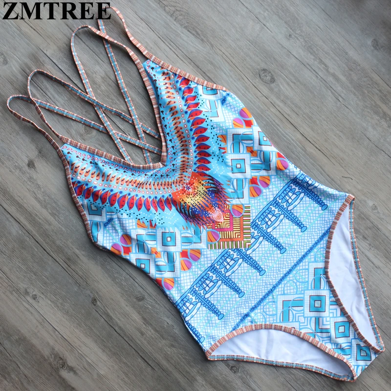 Женский купальник ZMTREE с принтом бандажный открытой спинкой|bodysuit one piece|bodysuit women