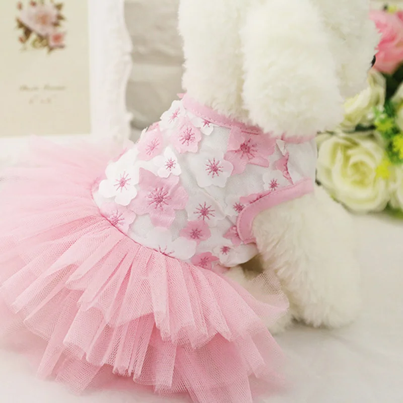 Sqinans Summer Dog Dress Pet Clothes Floral Puppy Kitten Skirt Princess Tulle Apparel For Small Dogs Clothing |