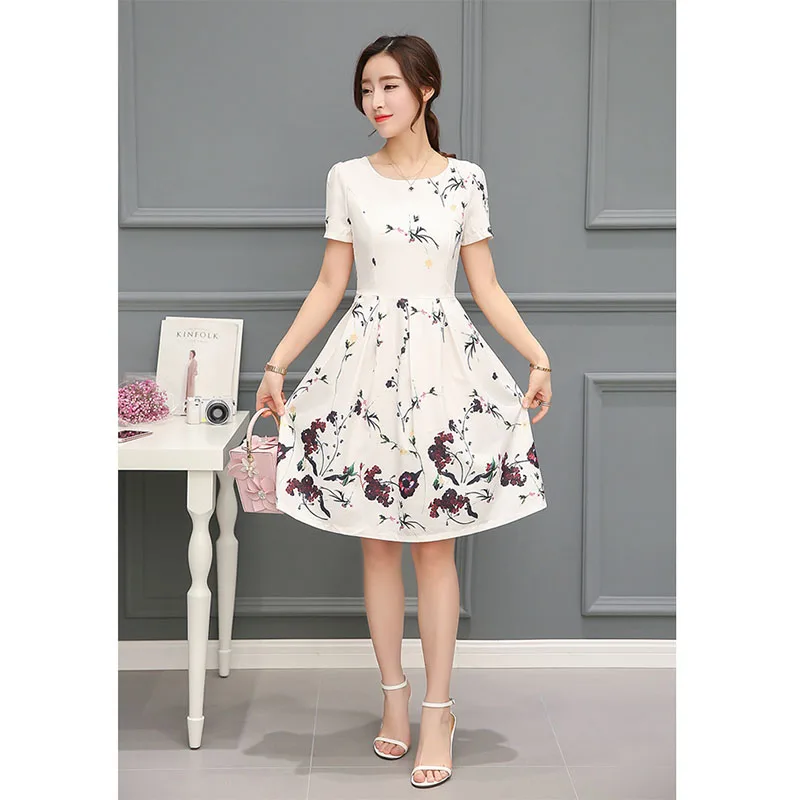 NQZ053 New Style Print Fresh Fashionable Loose Dress Sunmmer Women Sweet Girl O-Neck Comfortable Fashion Repair the body | Женская