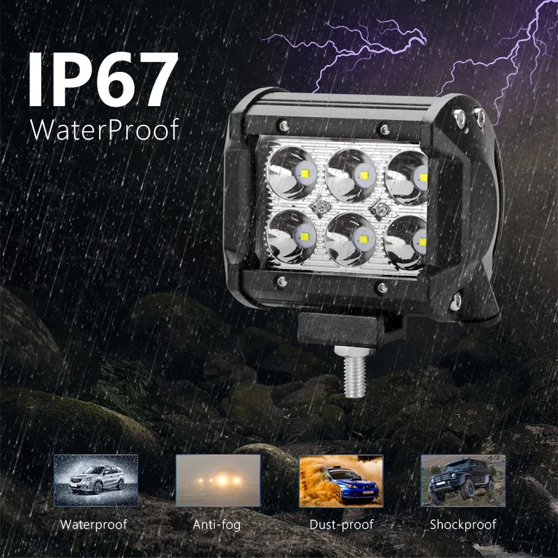 Jansite 4 inch 18W work light Flood Beam Spot Waterproof 2 Row engineering/special vehicle Boat Lighting Excavat | Автомобили и