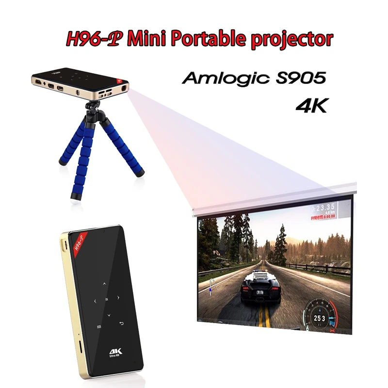 Xinways android proiettore tascabile H96 P dlp mini 4 k 2g 16g amlogic S905 2 4g 5 8g wifi BT4.1 домашний кинотеатр