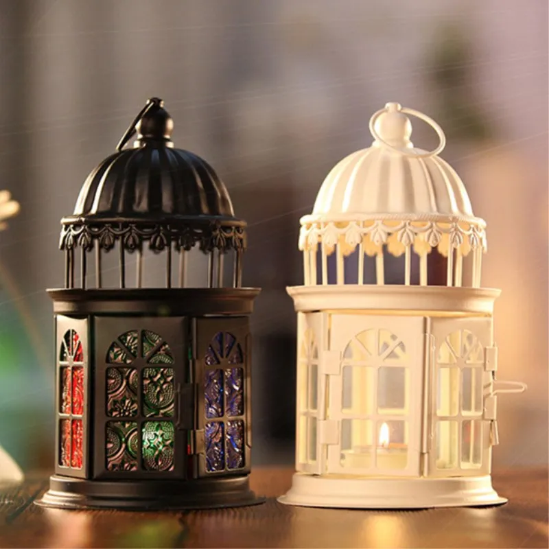 Креативный Железный стеклянный подсвечник в виде сказочного замка фонарик
