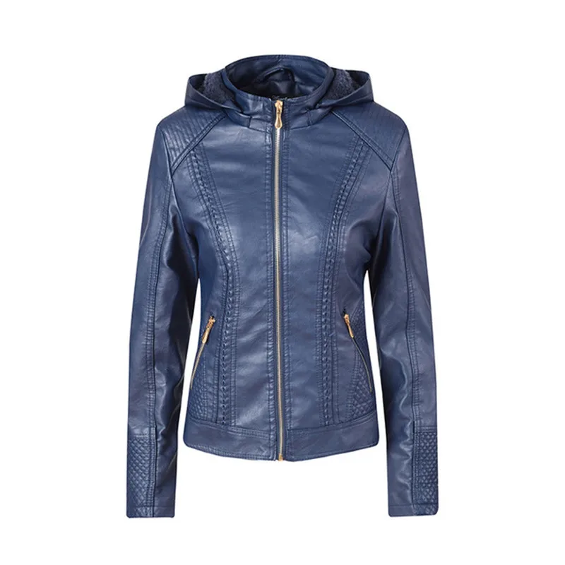 Женская куртка из искусственной кожи черная Толстая теплая мотоциклетная в