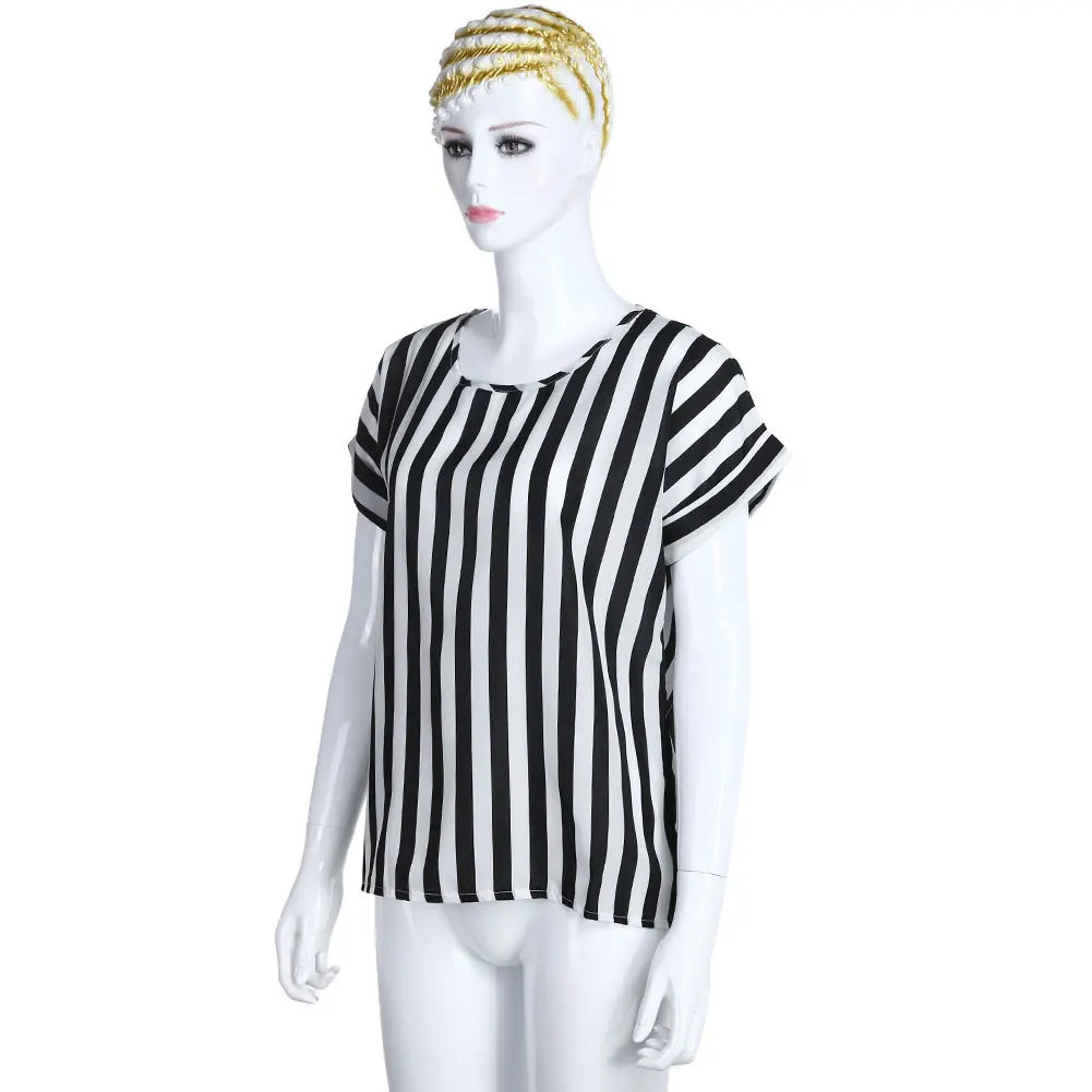 Модная летняя футболка Для женщин шифон Топ в полоску Футболка Большой Размеры