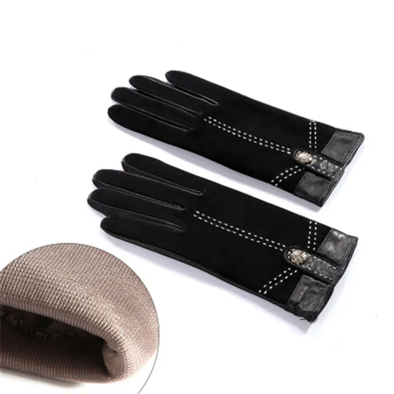 black touch silk Новинка, женские перчатки из натуральной кожи, Женские Элегантные замшевые перчатки из овчины, весна, осень, зима, на выбор, 3355 - Цвет: black touch silk