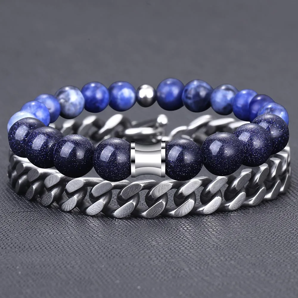 2 шт./компл. голубой песчаник соталит натуральный камень браслет из бисера для