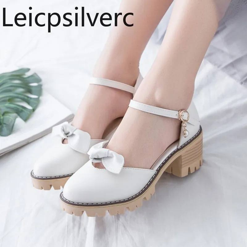 Туфли лодочки женские на толстом каблуке заостренный носок круглый бант бабочка