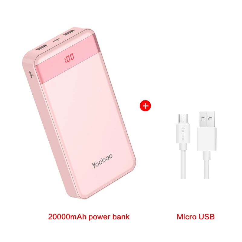 Pink powerbank Yoobao внешний аккумулятор 20000 мАч 2 USB быстрая зарядка портативный внешний аккумулятор для iPhone X 8 7 6 5 4 Внешний аккумулятор для Xiaomi Mi A1 Макс телефонов - Цвет: Pink powerbank
