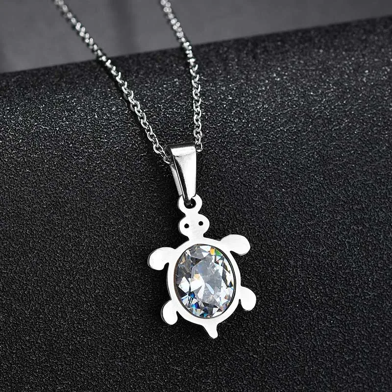 steel tortoise Колье из нержавеющей стали, милое ожерелье в виде совы и медведя, циркониевый в форме сердца, ожерелье в виде животного, подарок для женщин и детей - Окраска металла: steel tortoise
