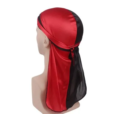 black red Новые модные мужские лоскутные двухцветные мягкие атласные банданы дюраг, цветные головные уборы, повязка на голову, аксессуары для волос - Цвет: black red