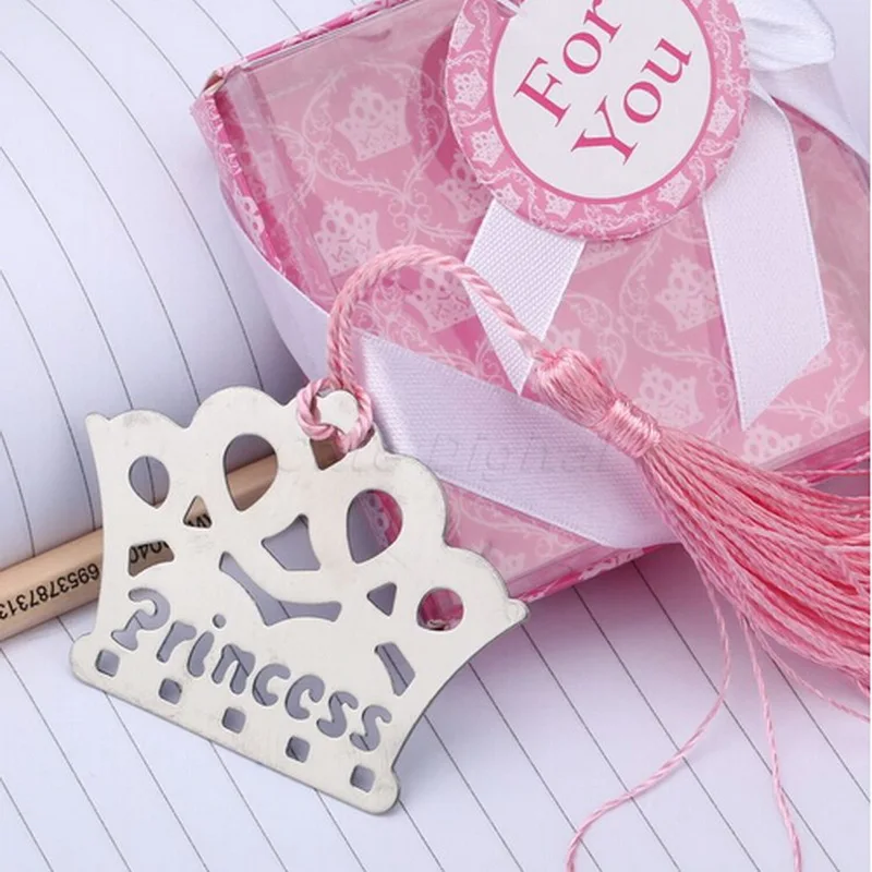 (10pcs/lot)FREE SHIPPING+&quotPrincess&quot Silver-Finish Bookmark Crown Bookmarks For Book Baby Girl Baptism Gift Guest |