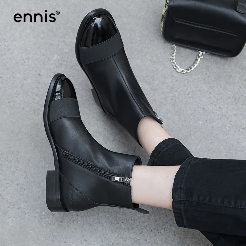 ENNIS/; черные ботинки на плоской подошве; женские ботинки из натуральной кожи; Осенняя обувь на низком каблуке; белые дизайнерские женские ботинки «Челси»; модная обувь; A962