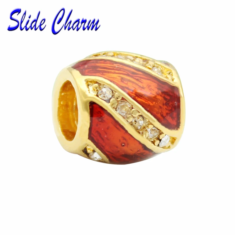 Easter gift DIY hole red enamel white rhinestone cylindrical Russian egg golden female personality charm | Украшения и аксессуары