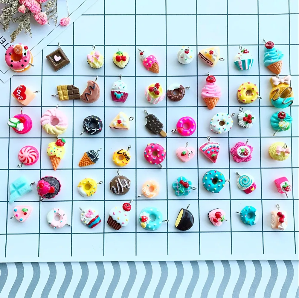 10 20 мм mini kawaii mix из смолы в форме продуктов питания charms ожерелье виде пончика для