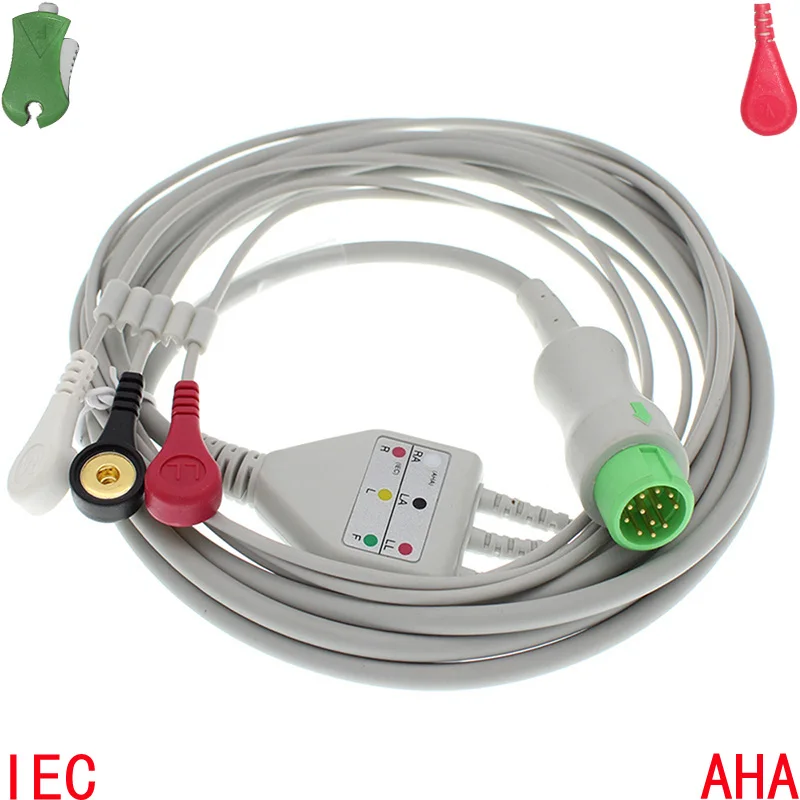 Совместим с 12 контактным монитором Mindray PM5000 PM6000 T5 T6 T8 ECG/EKG 3 мя свинцовыми кабелями