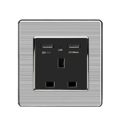 2 USB UK 86 Светодиодный точечный переключатель, зеркальный, акриловый, бытовой, нержавеющая сталь, матовая панель, 1, 2, 3, 4 комплекта, 1, 2, позиционный переключатель, розетка европейского стандарта - Цвет: 2 USB UK