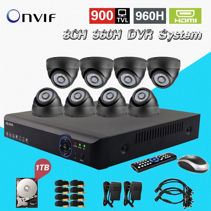 Видеонаблюдения 8ch 960 H видеорегистратор с безопасности 900TVL ИК камеры системы 1 ТБ