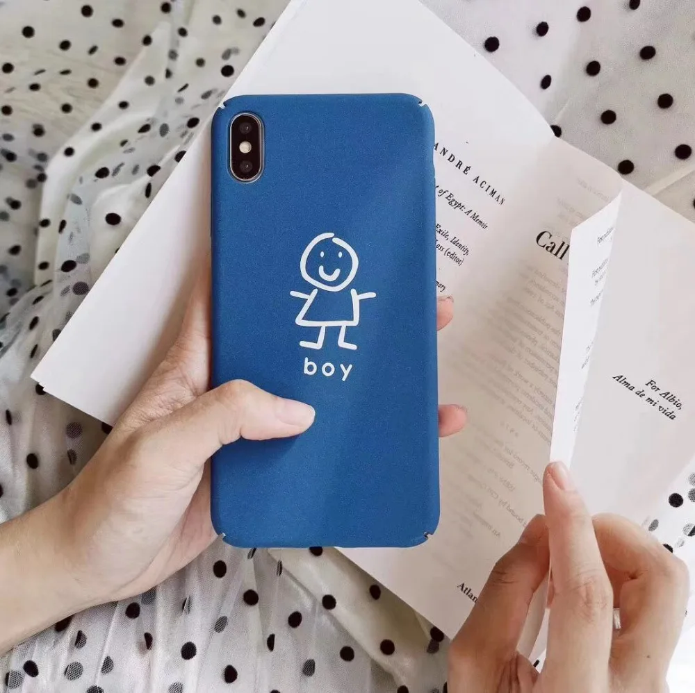 Zxtrby Cute Boy Girl Phone Case For iphone 6 6S Plus 7 8 X XR XS Max Matte hard PC Couples Back Cover Capa Coque Funda |