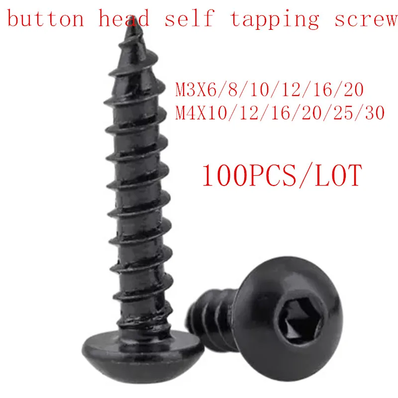 

100pcs/lot Alloy Steel With Black M3 M4 hex socket round button Head Self Tapping Screw Model Screw