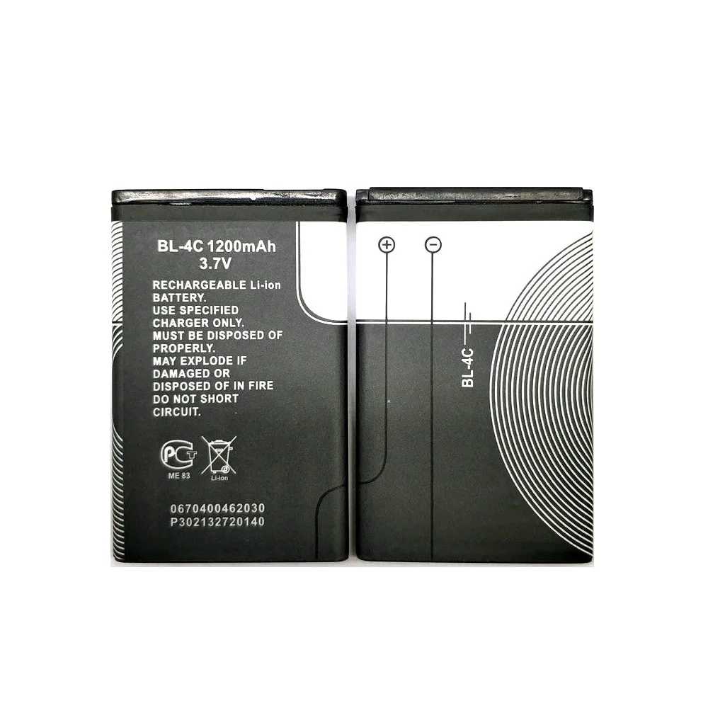 2 шт./лот аккумулятор BL4C BL 4C 1200 мАч для Nokia 1202 1265 6100 6300 6125 1325 1506 1508 1661 1706 2220s