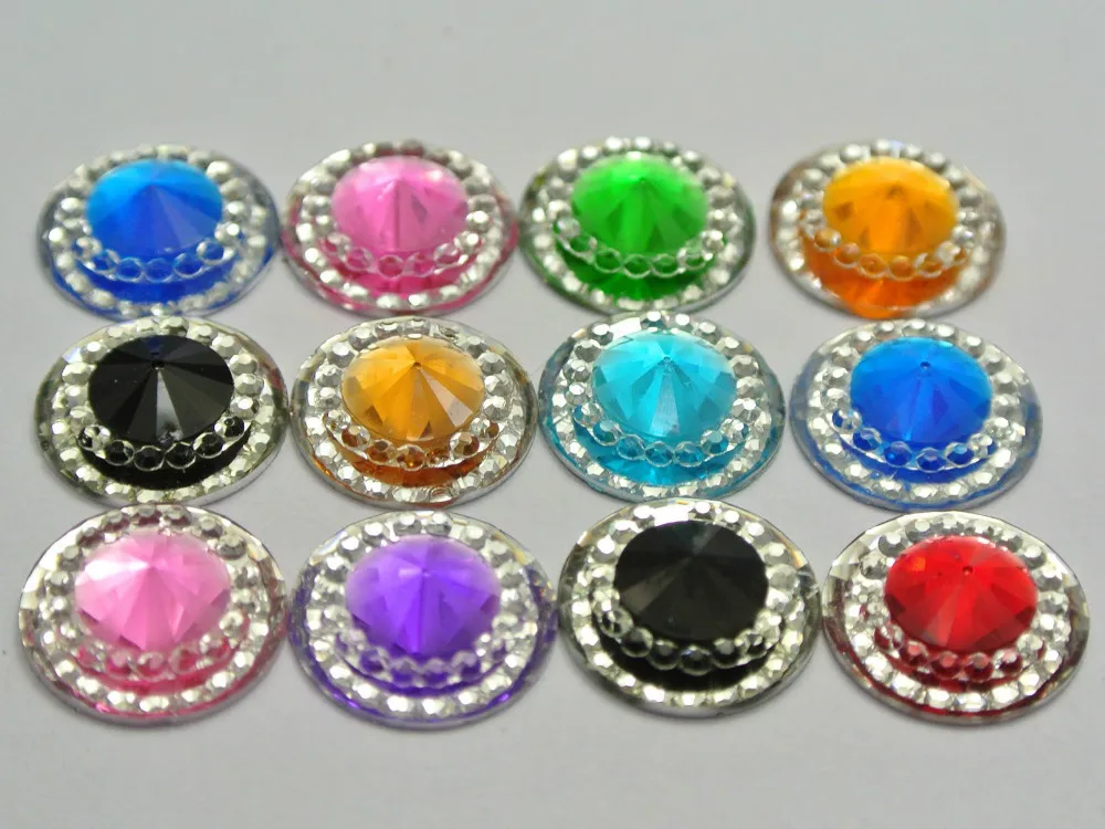 

100 смешанных цветов акриловые плоские круглые стразы ривола драгоценные камни 11 мм Центр пирамиды