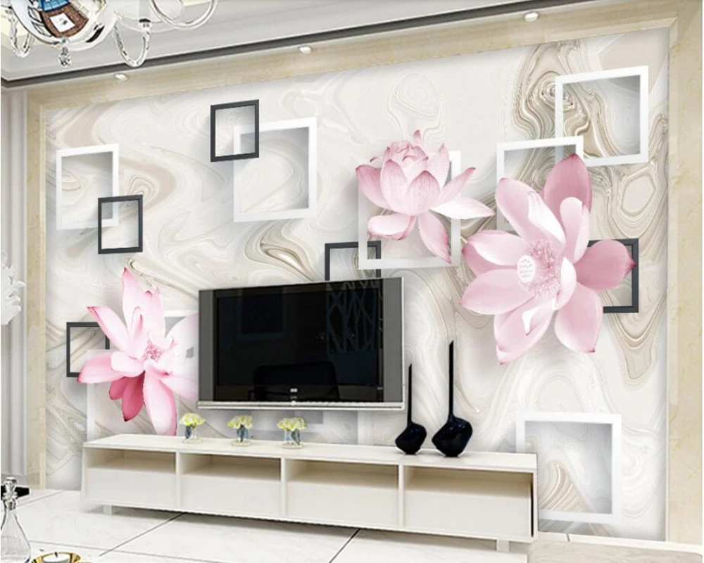 Papel de parede Modern aesthetic box lotus 3d wallpaper living room sofa TV backdrop bathroom bedroom wall papers home decor |