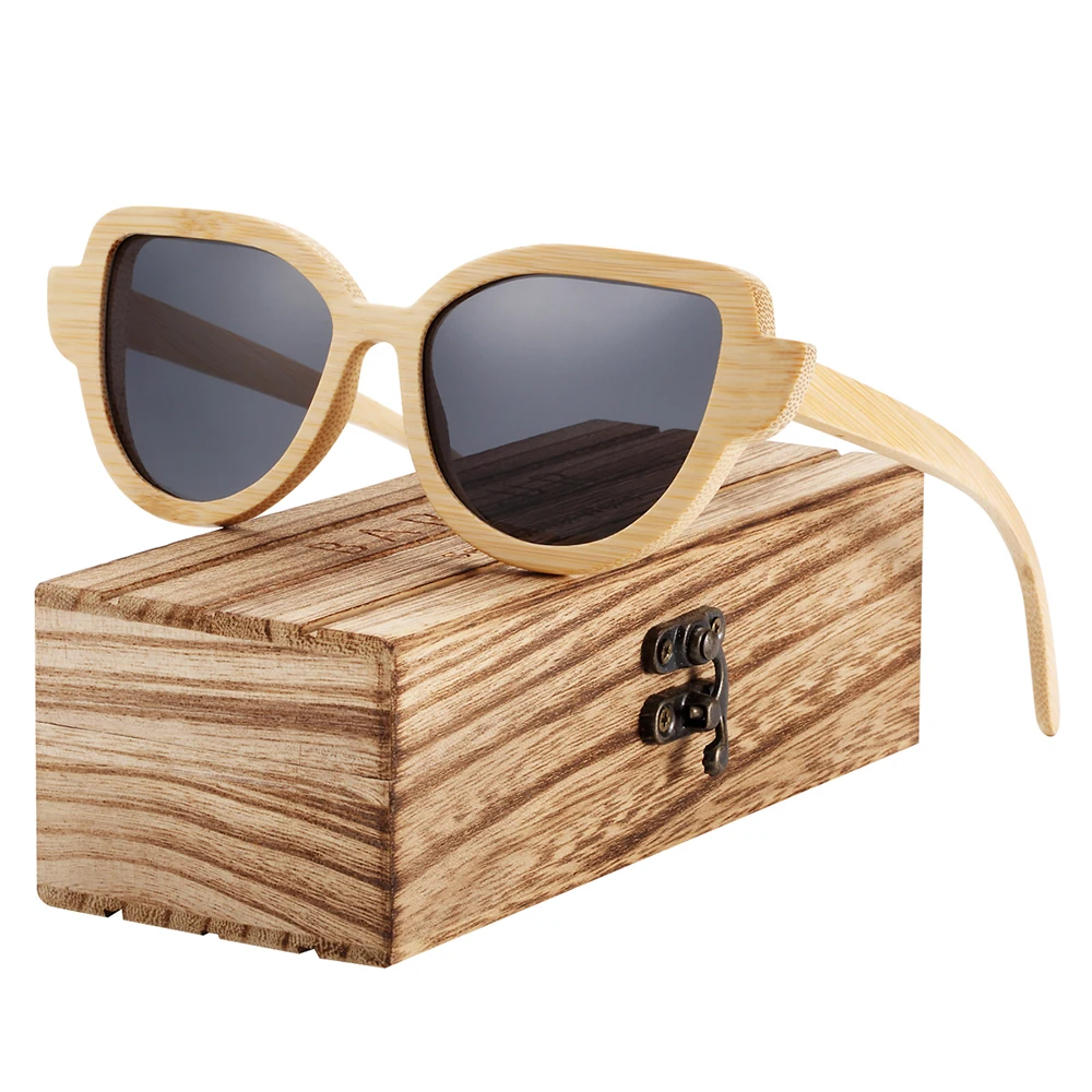 Солнцезащитные очки BARCUR Wood Cat Eye из бамбукового дерева антибликовые