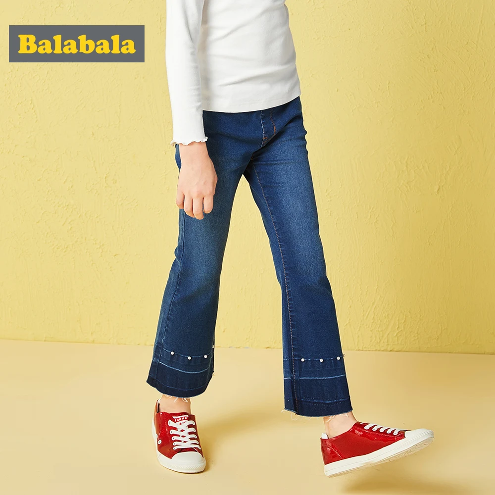 Balabala/мини-расклешенные джинсы для девочек потертые с бусинами