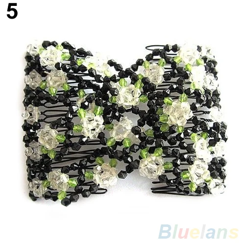 Шикарный эластичный розовый цветок бант стеклянный бисер расческа для волос