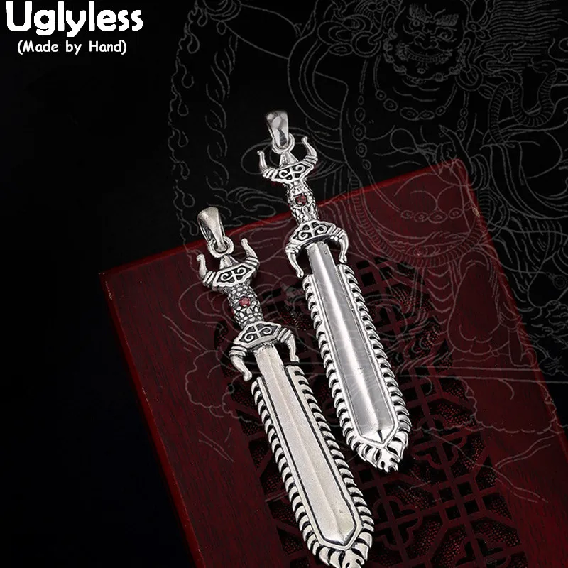Uglyless Real 999 изящный Серебряный Мужской крутой кулон с мечом без ожерелья буддизм