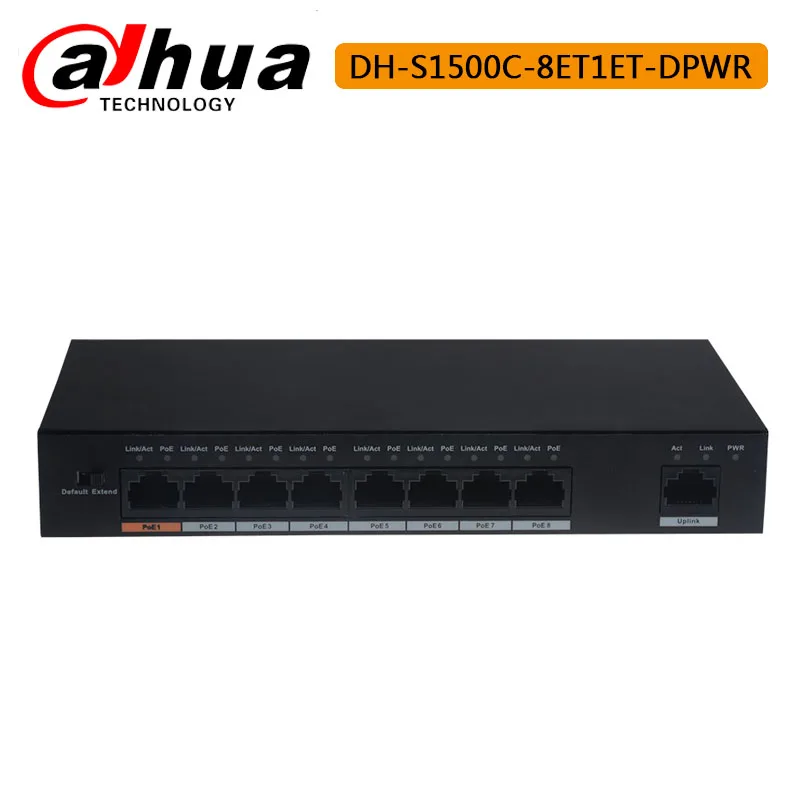 Оригинальный коммутатор Dahua DH S1500C 8ET1ET DPWR PoE 8CH Ethernet Поддержка 802.3af 802.3at POE + стандарт