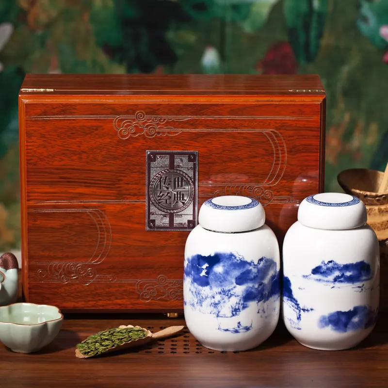 West lake longjing tea quality gift box set mid autumn festival green classic blue and white porcelain|porcelain cups wholesale|porcelain crafttea